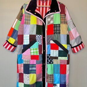 Kaleidoscope Quilt Duster Coat Jacket Polyester Vintage Retro Large Handmade 70s